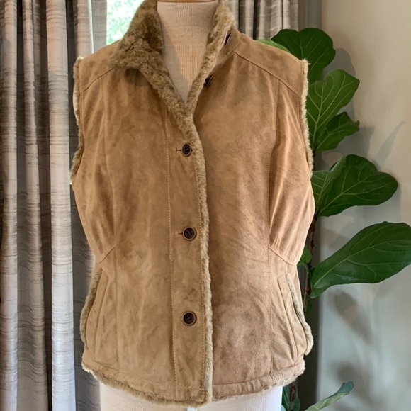 VINTAGE Eddie Bauer large washable suede and faux fur vest - Picture 1 of 6